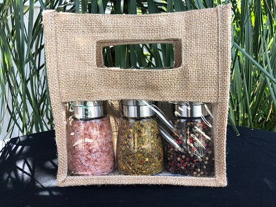 3 Pack BBQ Gift Bag with Stainless Steel Grinders